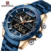 naviforce new luxury fashion male wristwatch dual display digital quartz clock steel band waterproof men watch relogio masculino