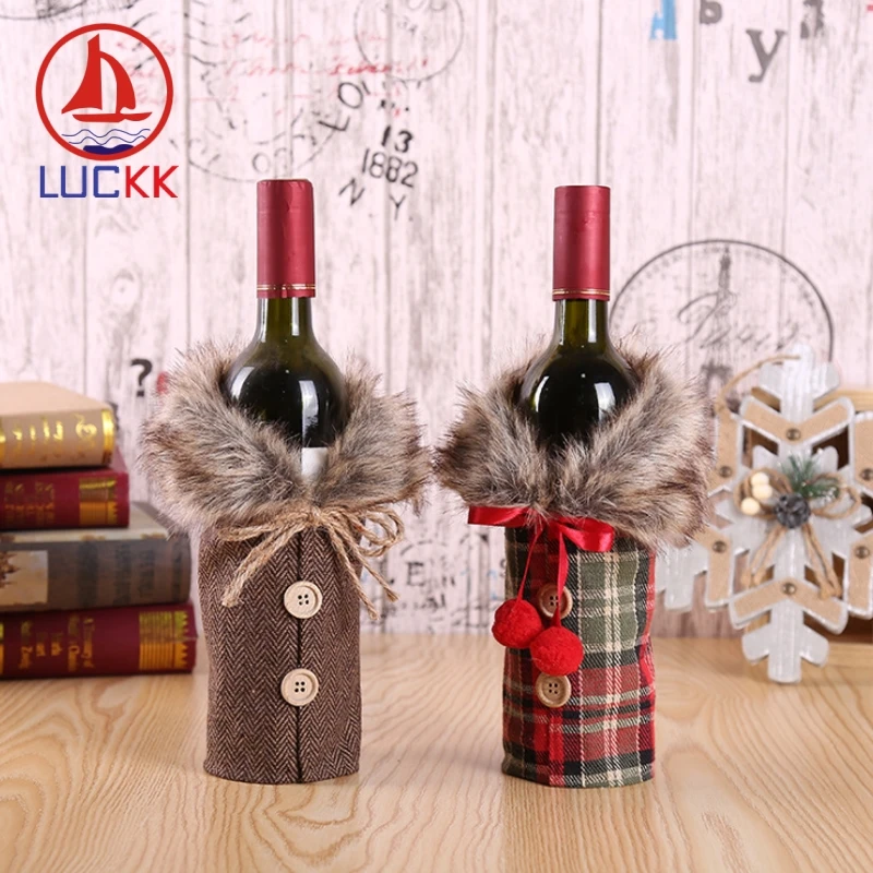 

LUCKK 2020 Christmas New Year Wine Bottle Dust Cover Xmas Dinner Party Table Kitchen Decor Santa Claus Gift Bags Holder navidad