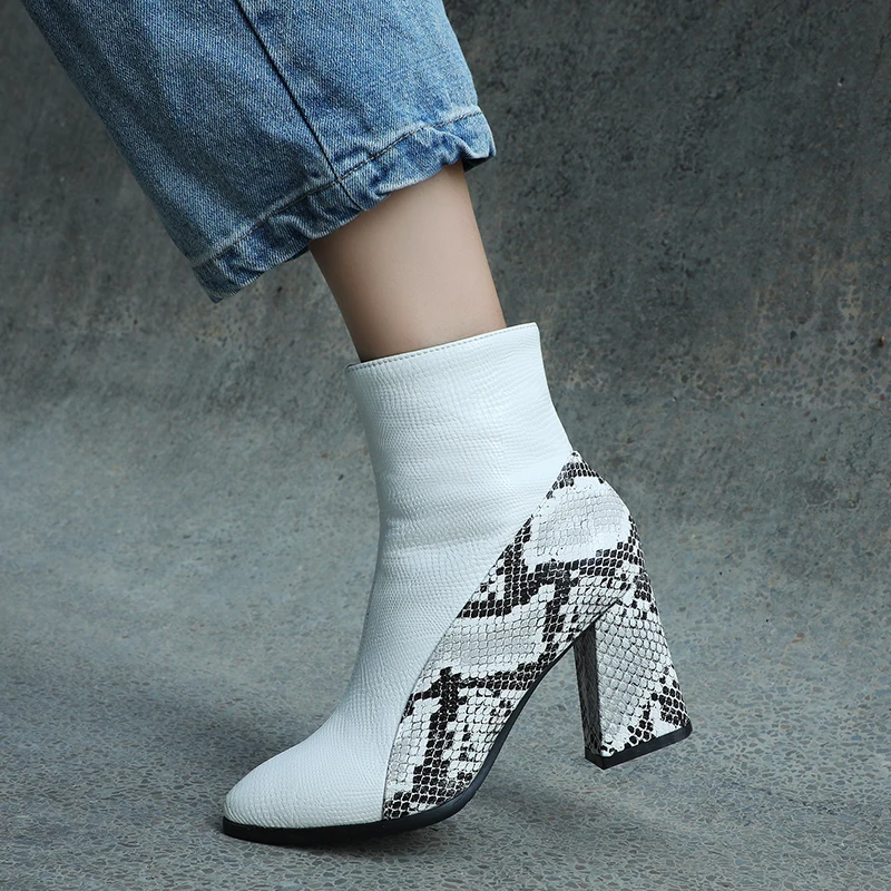 MEMUNIA Women boots snake pu leather thigh high heels autumn winter shoes fashion zipper ladies ankle female | Обувь