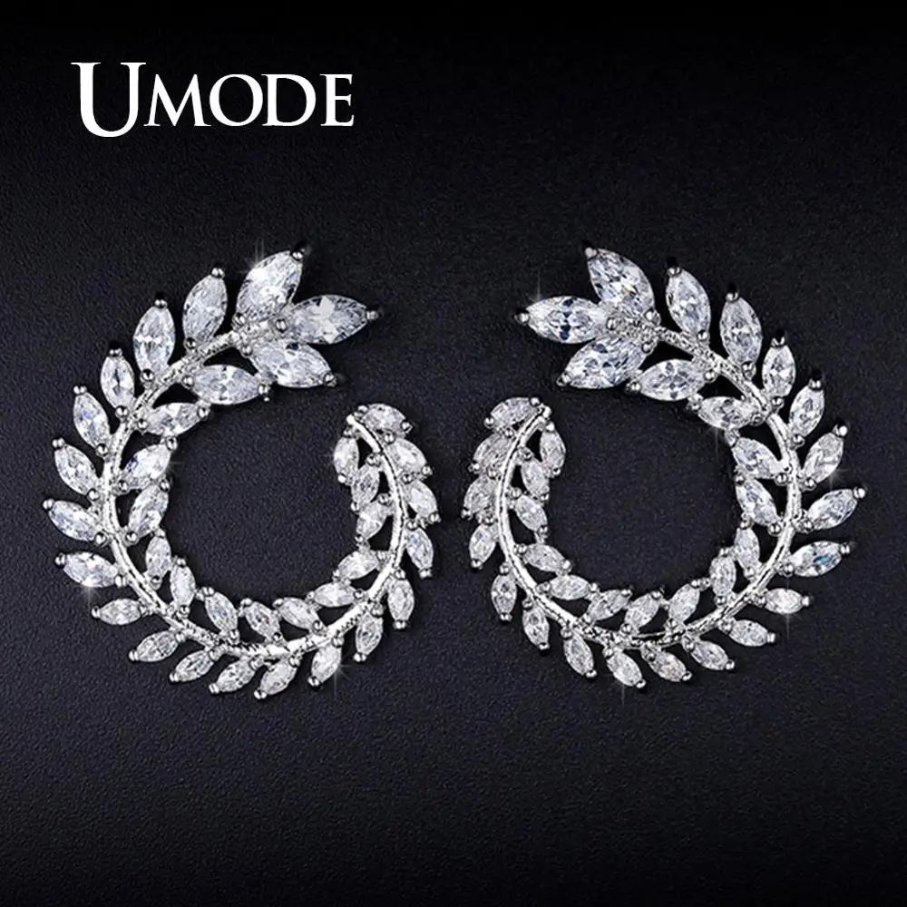 Женские Элегантные серьги гвоздики UMODE большие круглые с оливковой веткой