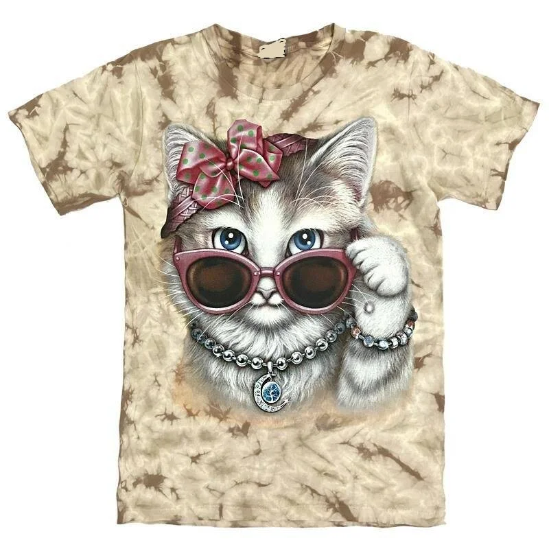

2021 new Cute flower cat pattern 3D printing boy and girl summer T-shirt O-neck short-sleeved top casual T-shirt