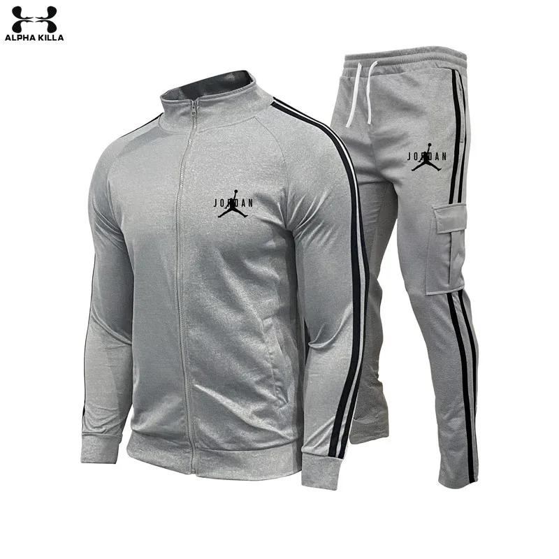 

2021New Men Sets Fashion Sporting Suit Brand Patchwork Zipper Sweatshirt +Sweatpants Mens Clothing 2 Pieces Sets Slim TracksuitK