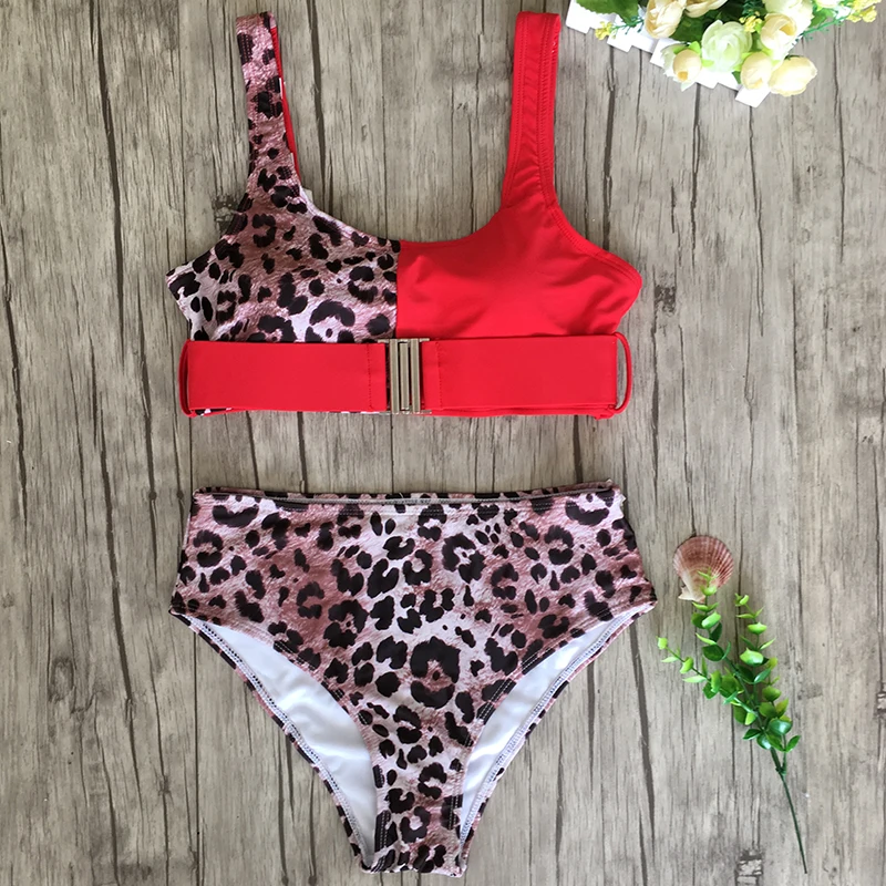 Леопардовый купальник бикини с высокой талией 2020 пуш ап пляжный Женский