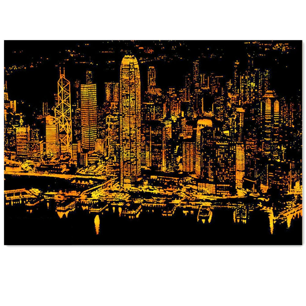 

Hong Kong Scratch Night View Poster Sticker Deluxe Erase Black Scratch World Map Scratch Off Foil Layer Coating Painting As Gift