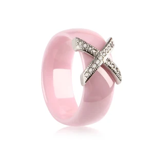 8mm Pink Silver Hot X Крест кольца Синий Розовый керамические здоровые ювелирные изделия для женщин 6 мм Гладкие керамические кольца женский подарок Свадебные ювелирные изделия золото серебро - Цвет основного камня: 8mm Pink Silver