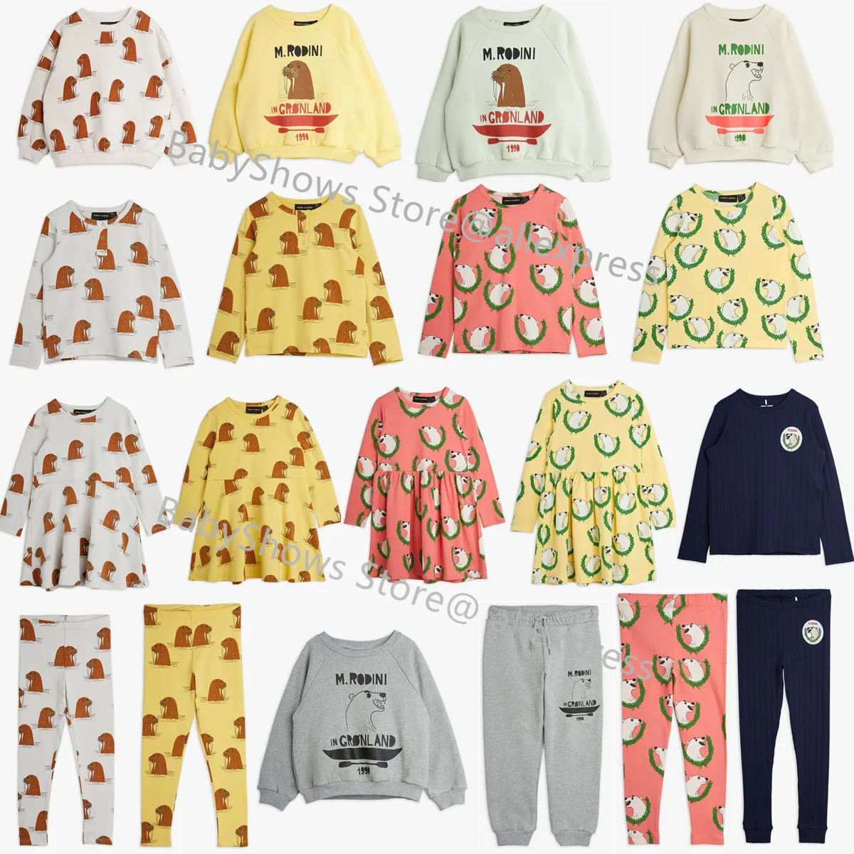 Toddler Sweatshirts 2021 Autumn Mr Brand Kids Boy Long Sleeve T Shirt Pant Baby Girls Dress Polar Bear Walrus Printed Cloth Set | Мать и