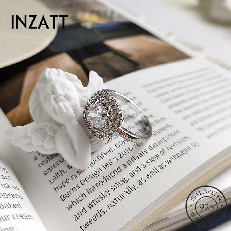 Женское геометрическое кольцо INZATT квадратное из настоящего серебра 925 пробы с