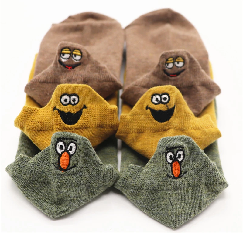 ZT 8 3PAIRS Kawaii Embroidered Expression Women Socks Happy Fashion Ankle Funny Socks Women Cotton Summer Candy Color - Цвет: ZT 8
