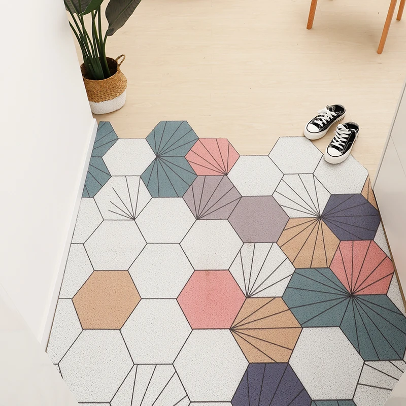 Felpudo con patrón hexagonal, antideslizante, lavable, para pasillo, hogar, PVC