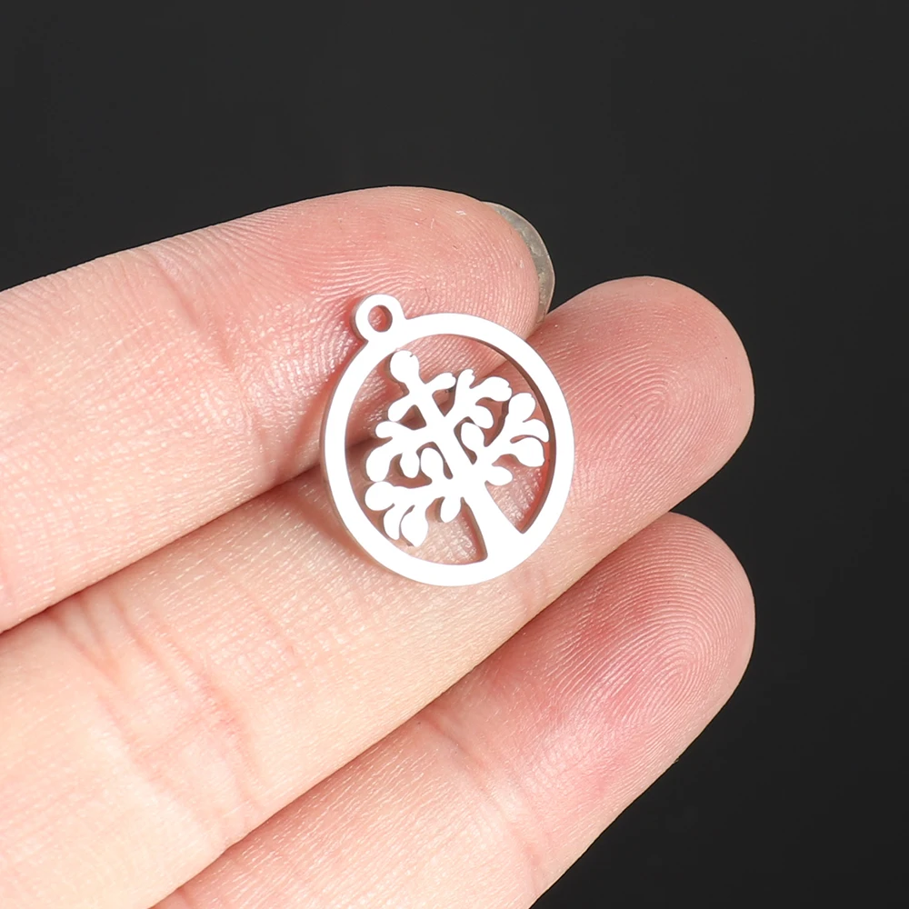 steel Semitree, 10 шт./лот, нержавеющая сталь, дерево жизни, шарм, ожерелье, подвеска, браслет, аксессуары, сделай сам, ручная работа, ювелирное изделие, фурнитура - Окраска металла: steel