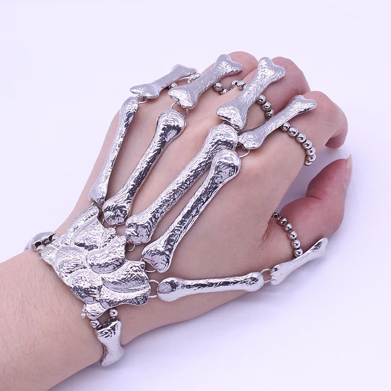 

Punk Gothic Skull Bracelet Hand Bone Bangles Flexible Metal Bracelets For Women Men Nightclub Party Hip Hop Jewelry