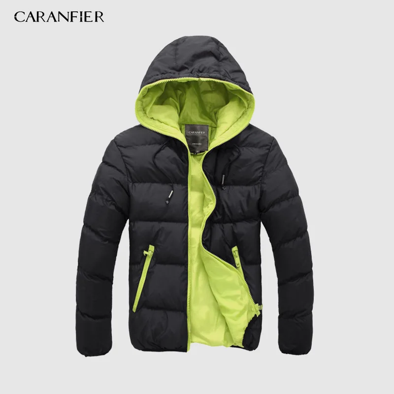 Мужская теплая парка CARANFIER модный однотонный пуховик на молнии повседневная