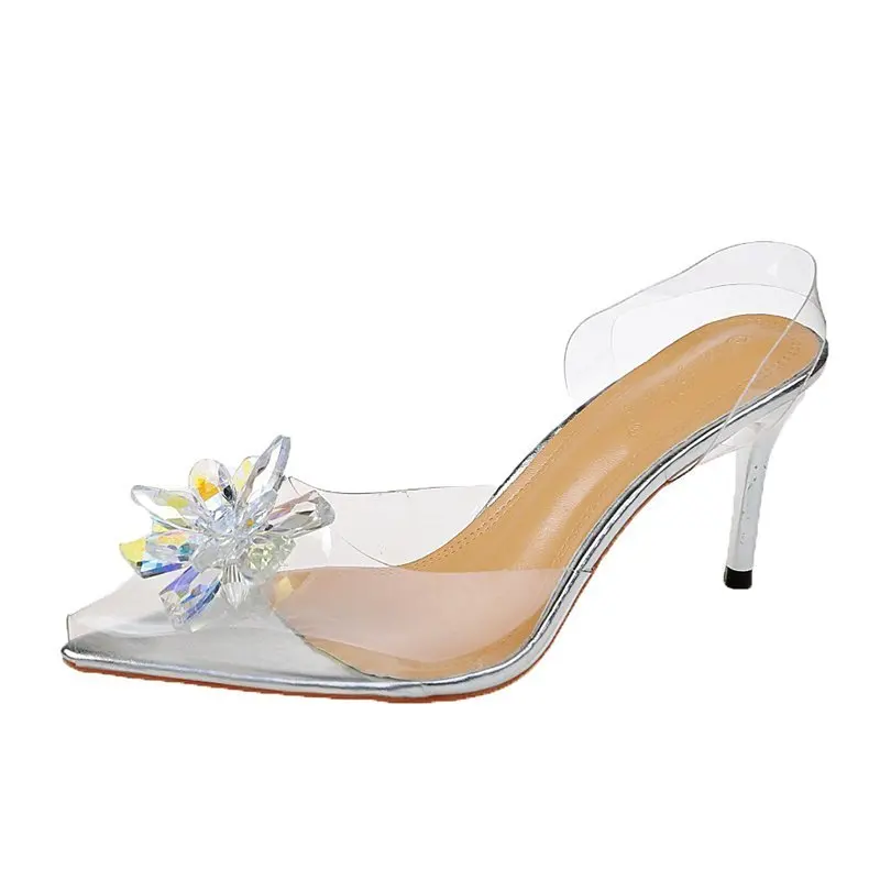 

WDHKUN 2021 Summer Transparent High Heels Sandals Women Sexy Slip-on Pointed Toe Pumps Shoes Fashion Comfort Silver Party