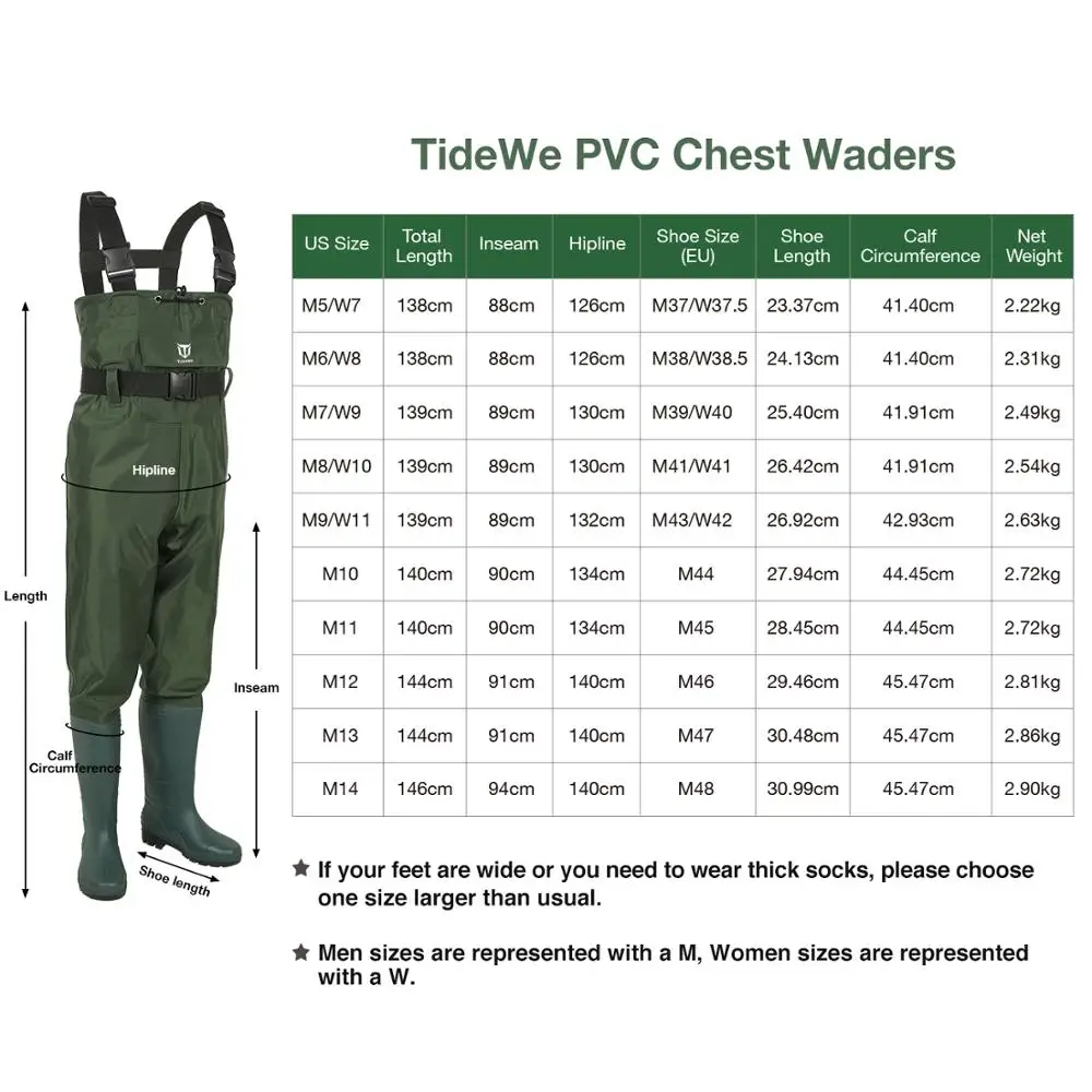 Сапоги-ботфорты TideWe водонепроницаемые 2-слойные нейлоновые/ПВХ нахлыстом для