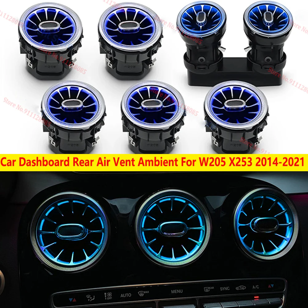 3/64 color Car Dashboard Rear Air Vent Ambient LED Illuminated Turbo Trim For Mercede Benz C Class W205 GLC X253 2014 -2021 | Автомобили и