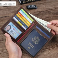 genuine leather men wallet photo holder passport card holder passport cover crazy horse leather rfid credit card for male travel