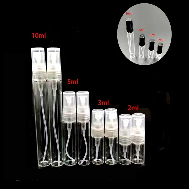 

4Pcs/Pack 2ML 3ML 5ML 10ML Portable Black Clear Mini Perfume Glass Bottle Empty Cosmetic Travel Sample Test Tube Thin Vials