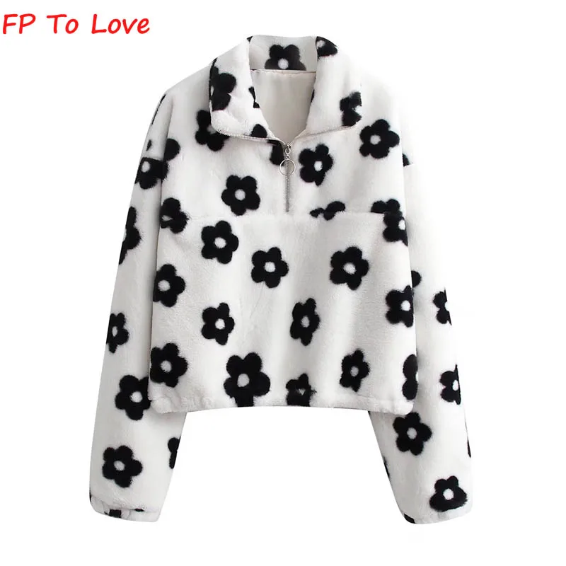 

FP To Love Женское пальто из искусственного меха с цветочным принтом, уличный стиль 2021FW, зимнее Новое поступление, теплая короткая куртка на мол...