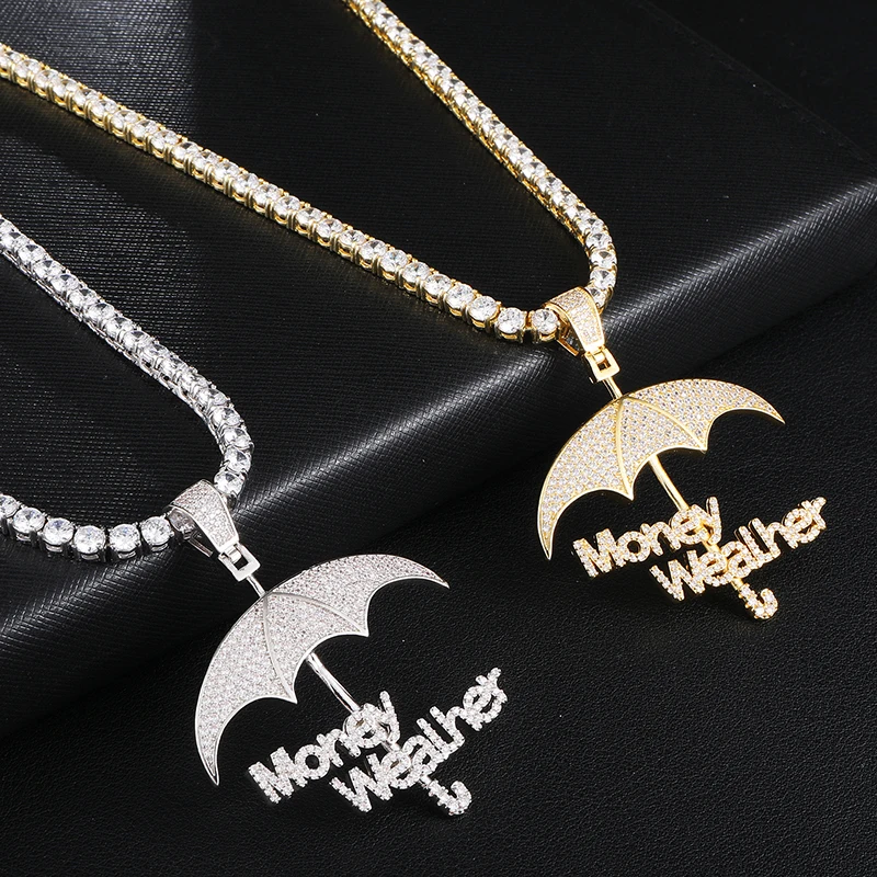 US7 Bling Iced Out Umbrella & Money Wealher кулон и шейный платок с микро закрепкой CZ для мужчин хип хоп ювелирные