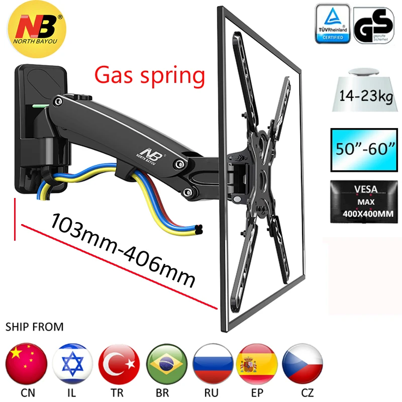 NB двойной длинный arm50-6" 14-23 кг воздушный пресс газовая пружина F400 полный монитор движения настенный кронштейн ЖК плазменный ТВ крепление ЖК-держатель Поддержка