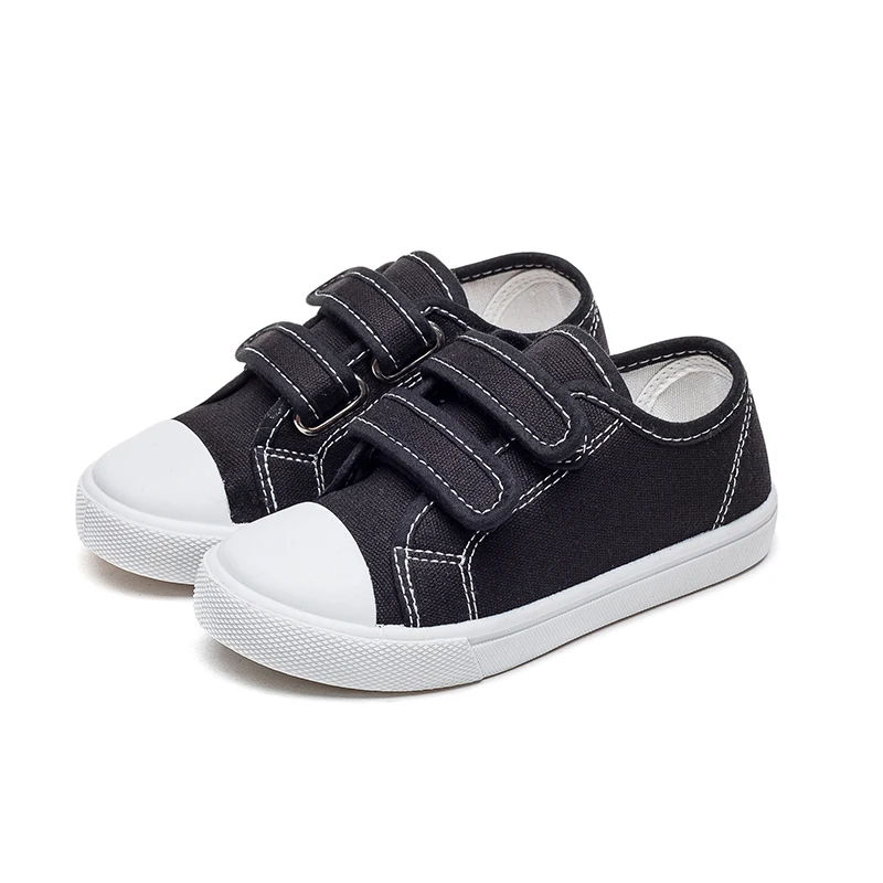 

2020 Spring Autumn Kids Shoes Black White Dual Hook & Loop Children's Sneakers Girl Boy Toddler Sneakers Canvas Shoes