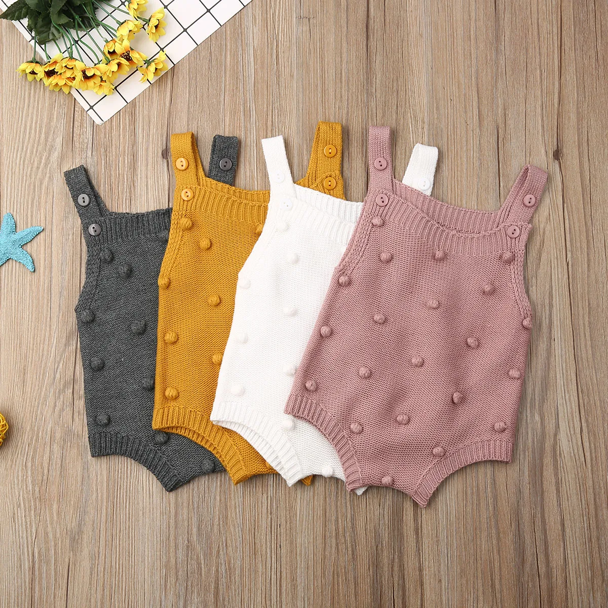 Newborn Baby Boys Girls Romper Sleeveless Hairball Knitted Jumpsuit Baby Winter Clothes Outfits One-pieces For 0-18 Months