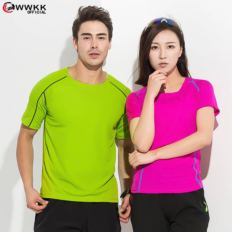 

WWKK Men And Women Quick Dry Running T Shirt Loose Tops Breathable Hiking Cycling And Outdoor Sport Couple Tshirts Asian Size
