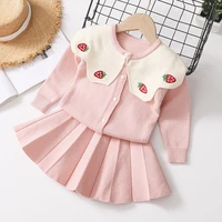 girls knitted strawberry embroidered skirt suit sweater two piece suit toddler girl clothes kids boutique clothing wholesale