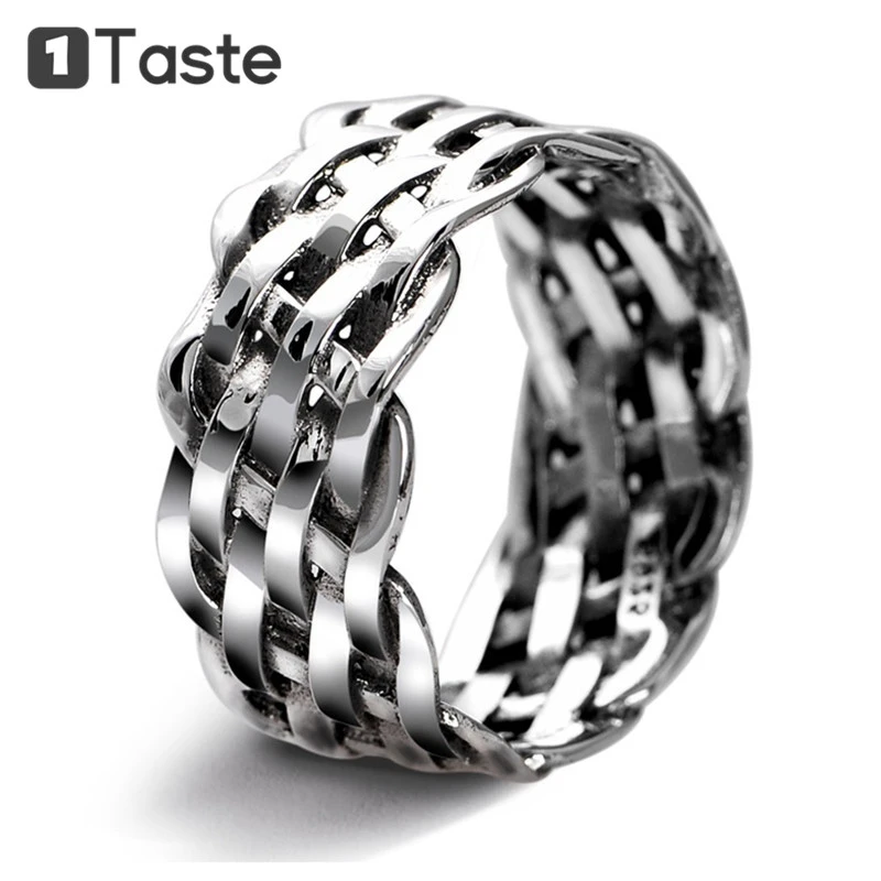 

ONE TASTE 925 Sterling Silver Woven Hollow Wide Rings For Men Fine Jewelry Trendy Simple Ring Male Gift Punk Rock