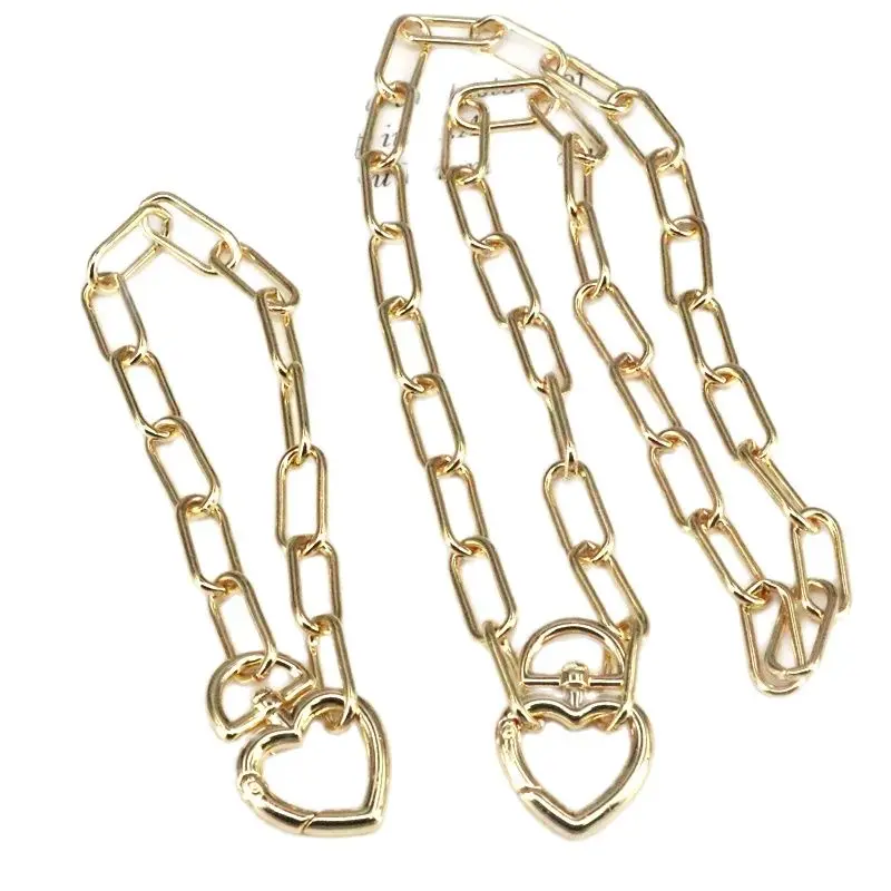 

Женское золотое панцирное ожерелье с цепочкой, ожерелье с кубинским замком в форме сердца, позолоченное Подарочное Ювелирное Украшение, 5 к...
