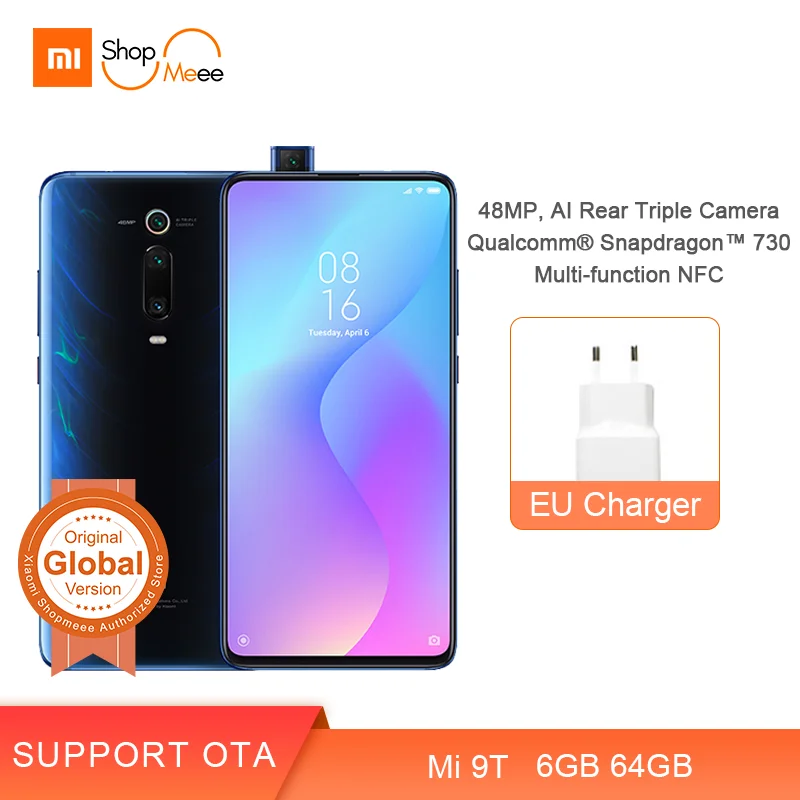 Глобальная версия Xiaomi Mi 9T 6 ГБ ОЗУ 64 Гб ПЗУ Xiaomi Mi ПЗУ Snapdagon 730 Octa 6,39 дюйма 4000 мАч AMOLED дисплей 48MP Al Тройная камера