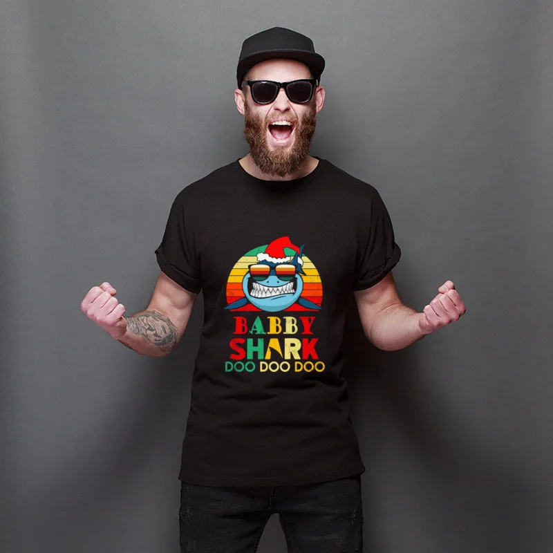 

Retro Vintage Christmas Babby Sharks O Neck Pure Cotton T Shirt Comics Fitness Tight T-Shirt Simple Style Leisure TShirts Gifts