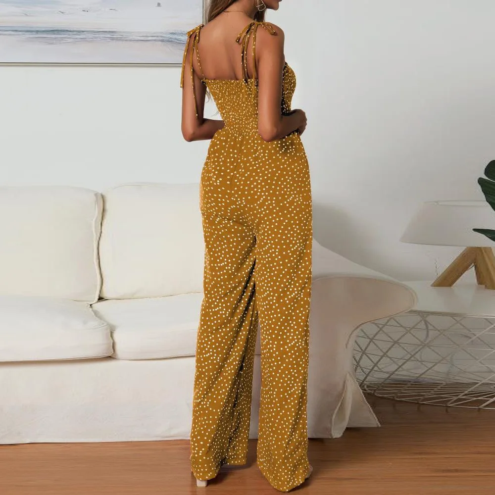 

Women Strap Loose Jumpsuit Summer Casual Wide Leg Pants Dots Dungaree Bib Overalls Sleeveless Oversized Cotton Linen Jumpsuits