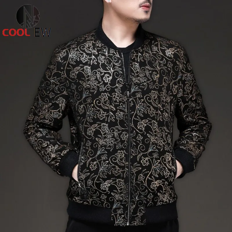 

Luxury Business Mens Real Leather Jacket Fashion Zipper Biker Outerwear Autumn Floral Slim Fit Sheepskin Short Coat Oversize 4XL
