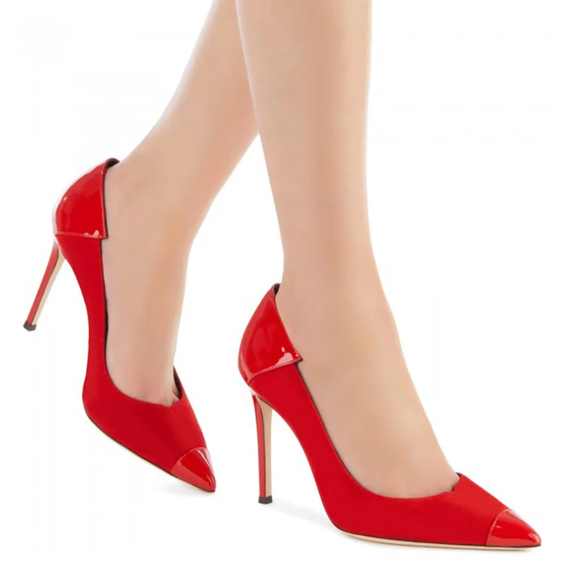 

Heels High Women Single Red Slip-on Pointed Toe Pumps Shoes For Brides Shallow Patchwork Thin Heel Elegant Ladies Shoe