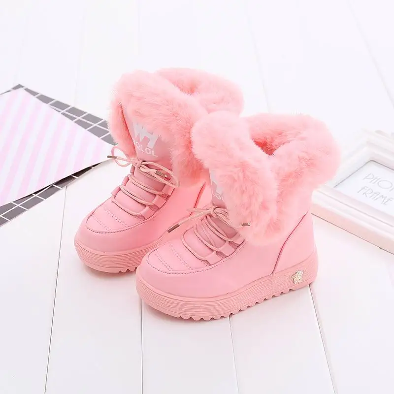 Pink Mudipanda/детские ботинки; зимняя обувь для девочек; детские зимние ботинки; Цвет черный, розовый; botte enfant fille; с добавлением шерсти; теплая зимняя обувь для студентов - Цвет: Pink