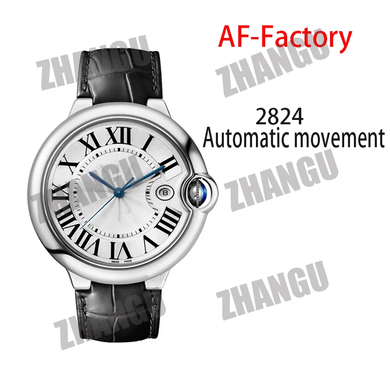 

Men's Mechanical AAA Fashion Luxury Watch Ballon Bleu 42mm SS AF 1:1 Replica Textured Dial, Black Alligator Leather Strap A2824