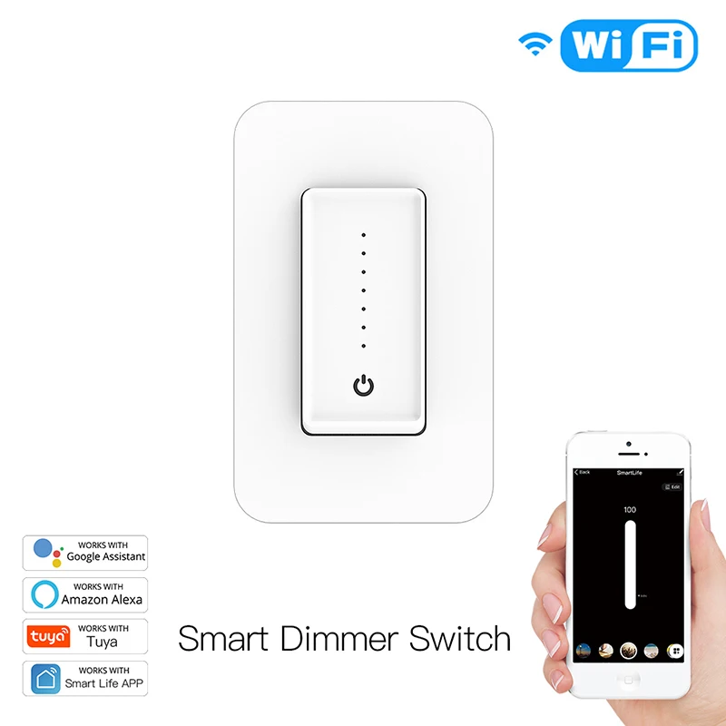 

US WiFi Smart Light Dimmer Switch Smart Life/Tuya APP Compatible With Alexa Google Home For Voice Control No Hub Required