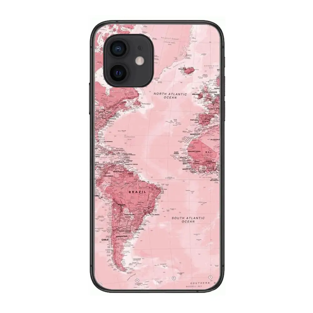 

Globe travel world map Style Phone Case cover For iphone 12 pro max 11 8 7 6 s XR PLUS X XS SE 2020 mini black cell shell