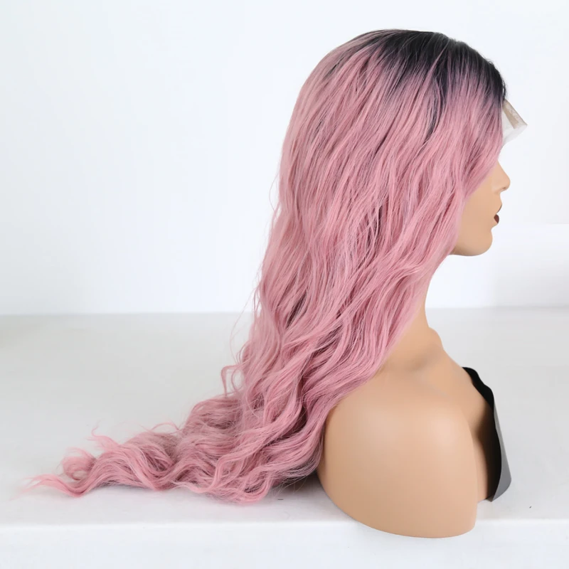 Парики из синтетического кружева спереди для женщин цвет Омбре розовый высокая