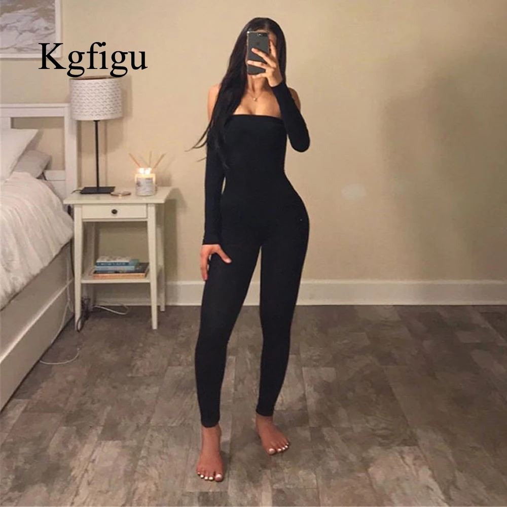 Kgfigu 2021 Новое поступление черный облегающий комбинезон с длинным рукавом для