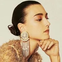 shiny rhinestone round tassel chain long drop earrings for women party luxury crystal water drop pendant dangle earring jewelry