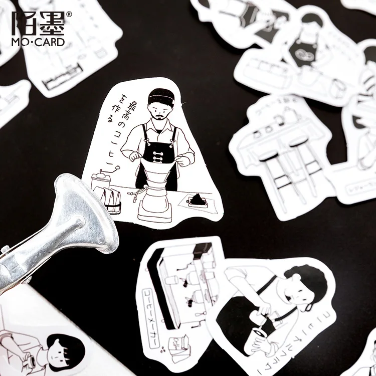 : Mohamm 46 шт./упак. Черный и белый мультфильм кофе бумага для скрапбукинга