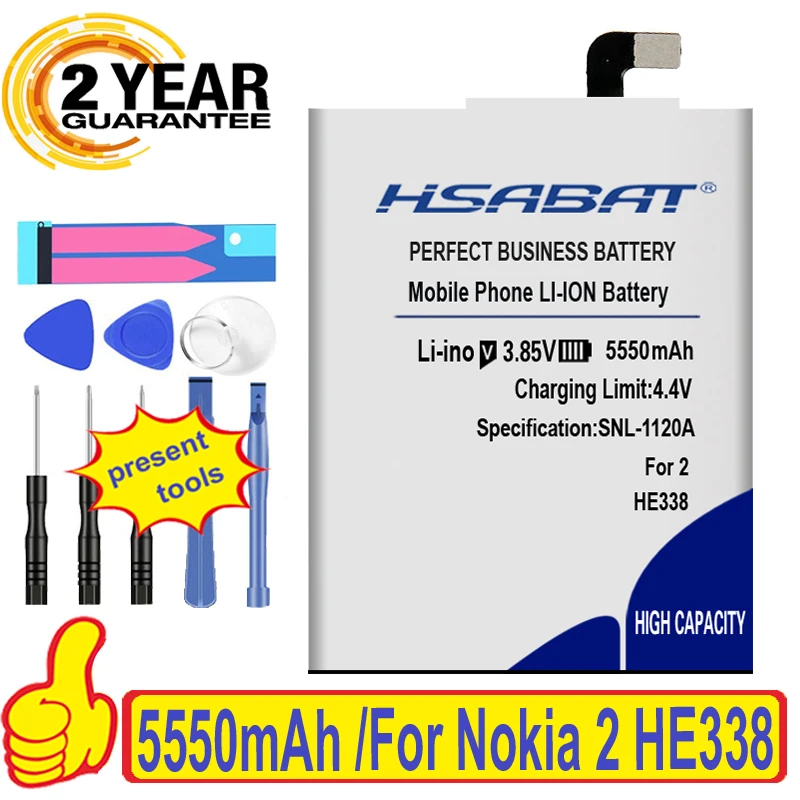 Совершенно новый аккумулятор HE338 5550 мАч для Nokia 2 батареи + Бесплатный