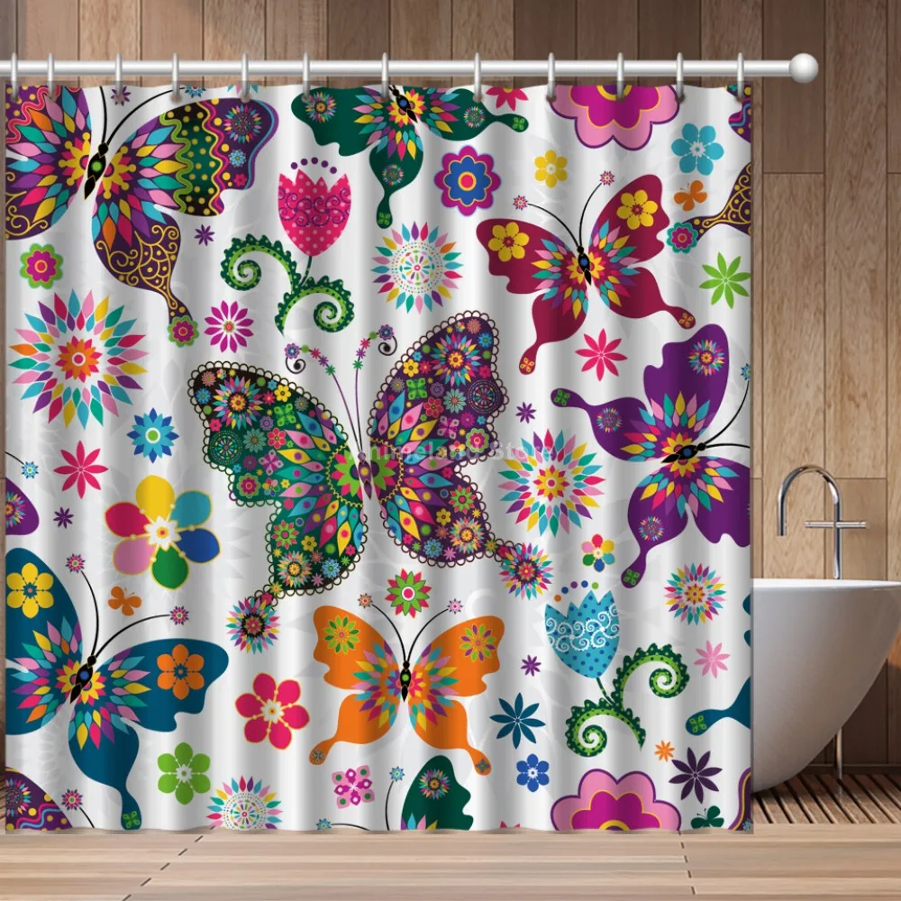 

Animal Butterfly Fashion 3D Print Shower Curtain Bathroom Set With Waterproof Hook Bath Curtains Cartoon Kids African Funny