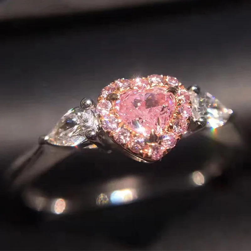 925 пробы Серебряное романтическое кольцо принцессы розовое Персиковое сердце