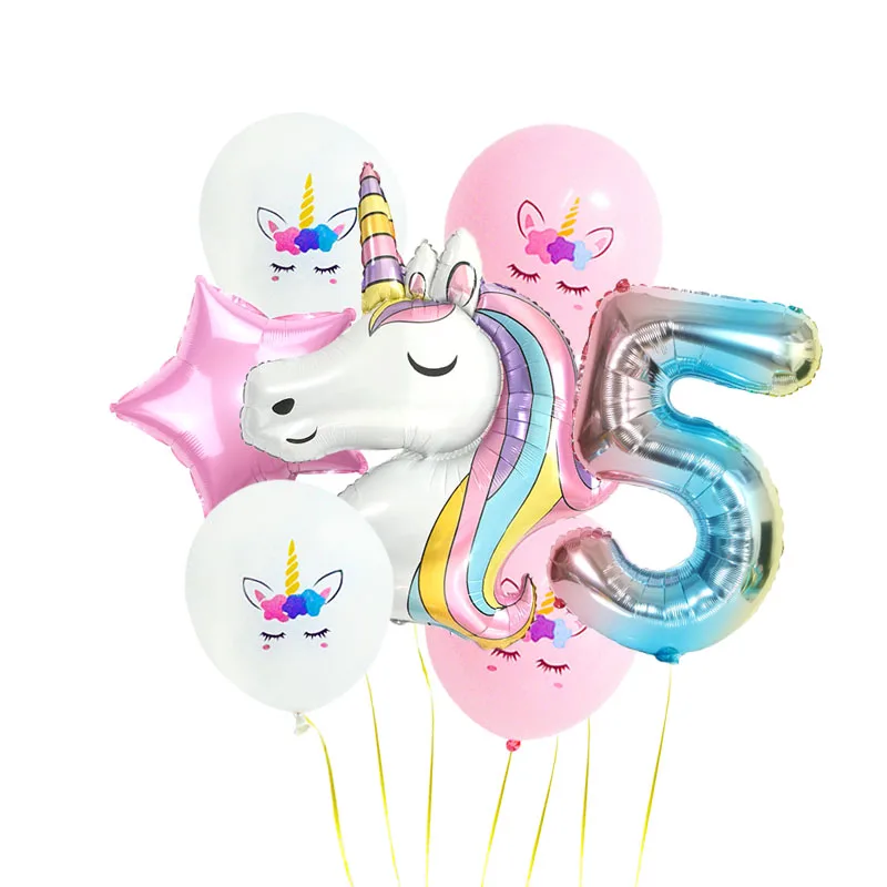 7 шт Радужный Единорог воздушный шар номер День Рождения вечерние украшения для