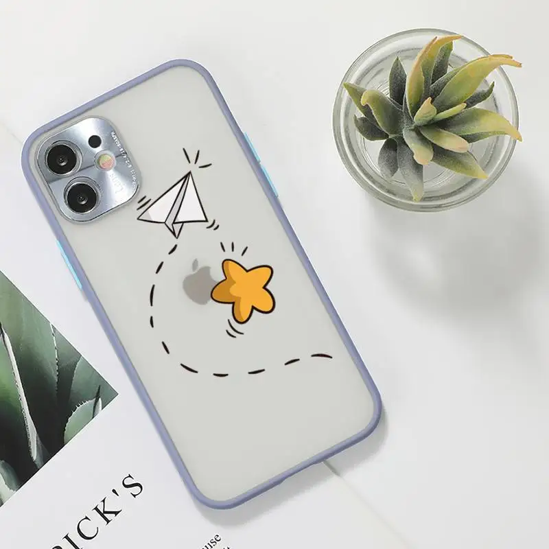 

Cute funny paper airplane Phone Case For iPhone 12 11 Mini Pro XR XS Max 7 8 Plus X Matte transparent Gray Back Cover