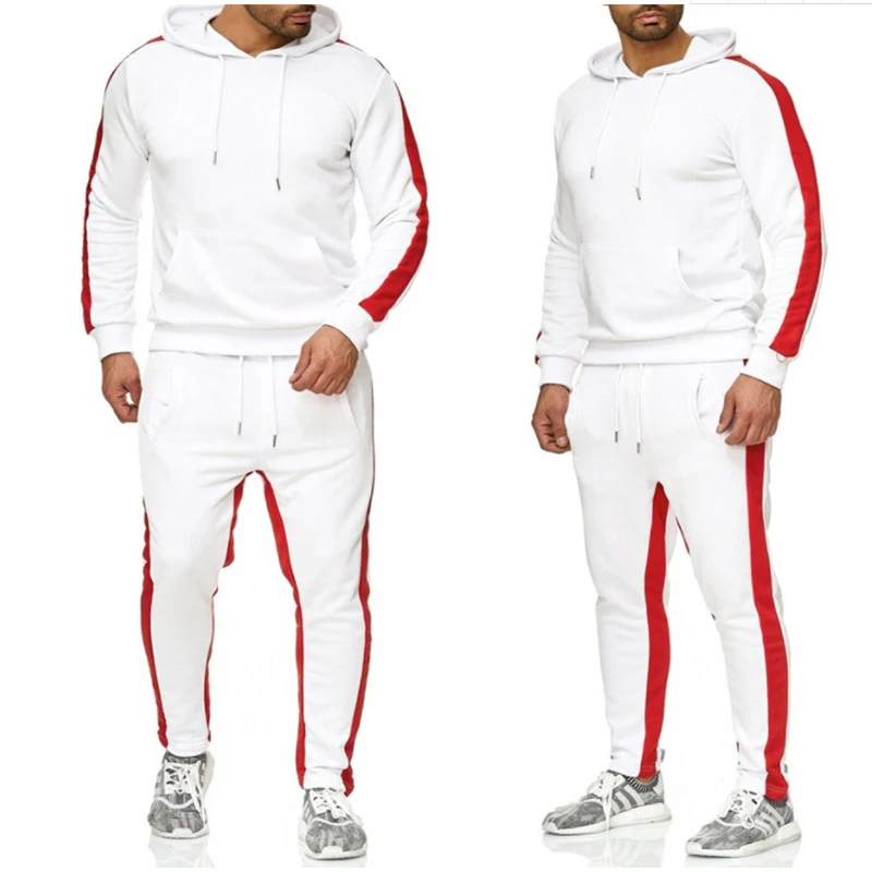

Autumn Winter Hoodies Sets Men Casual Color-Blocking Hooded Sweatshirt and Sweatpants Sports Fashion Male Warm Comfortable SET