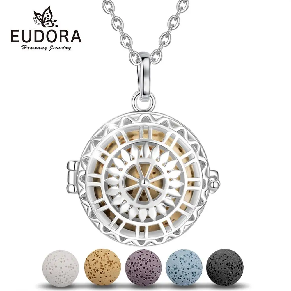 EUDORA 20 мм Цветок Подсолнечника Полый Шар Подвеска Кейдж Медальон Эфирное Масло